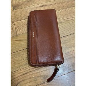 Fossil Tiegan Brown Leather Clutch Wallet‎ Zip Around Wallet